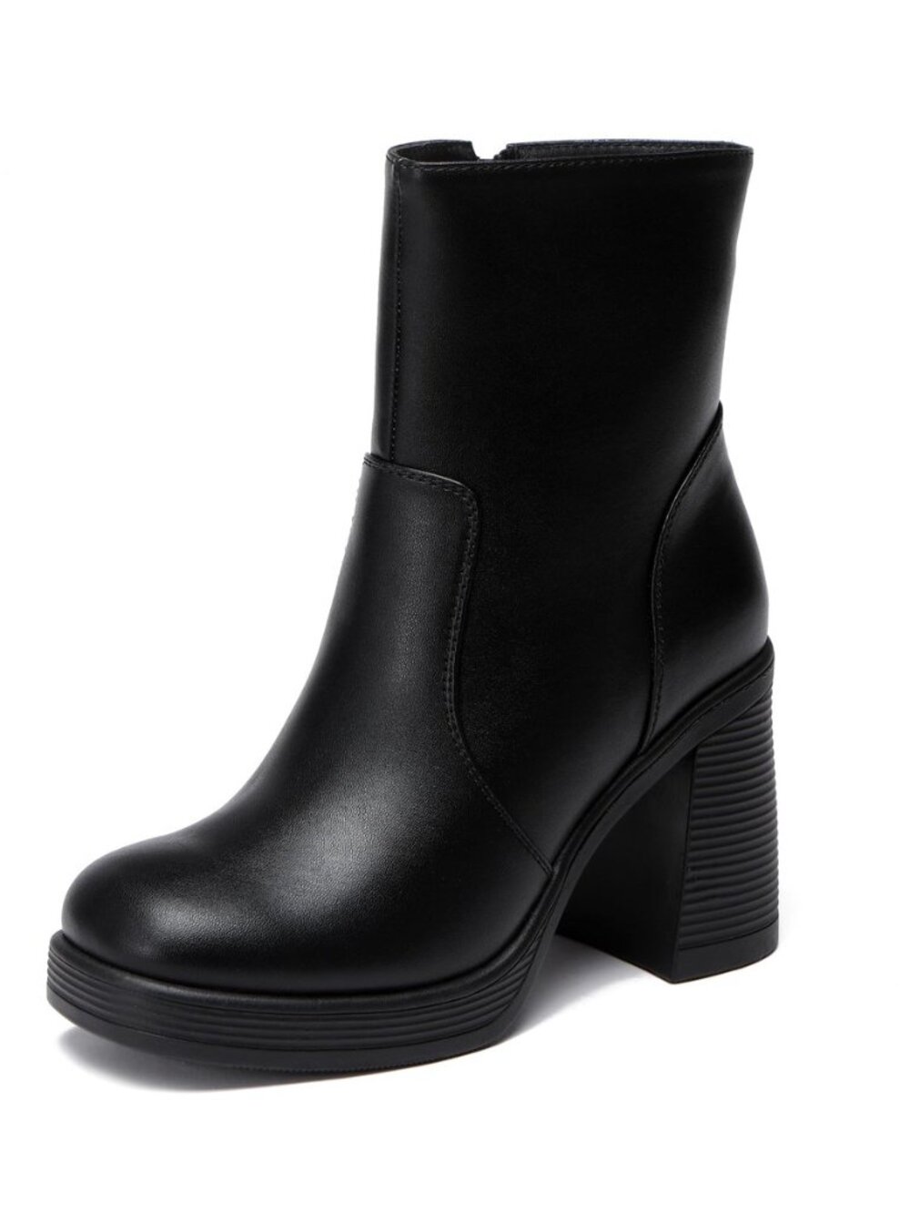 Women's Platform Gogo Ankle Boots with Zipper, Square Toe Boots with Chunky